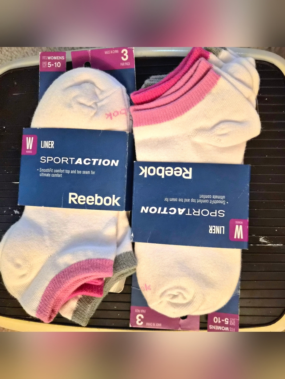 NWT Lot Of 6 Prs Of Womens Socks, 2 Packs White With Pink Trim.